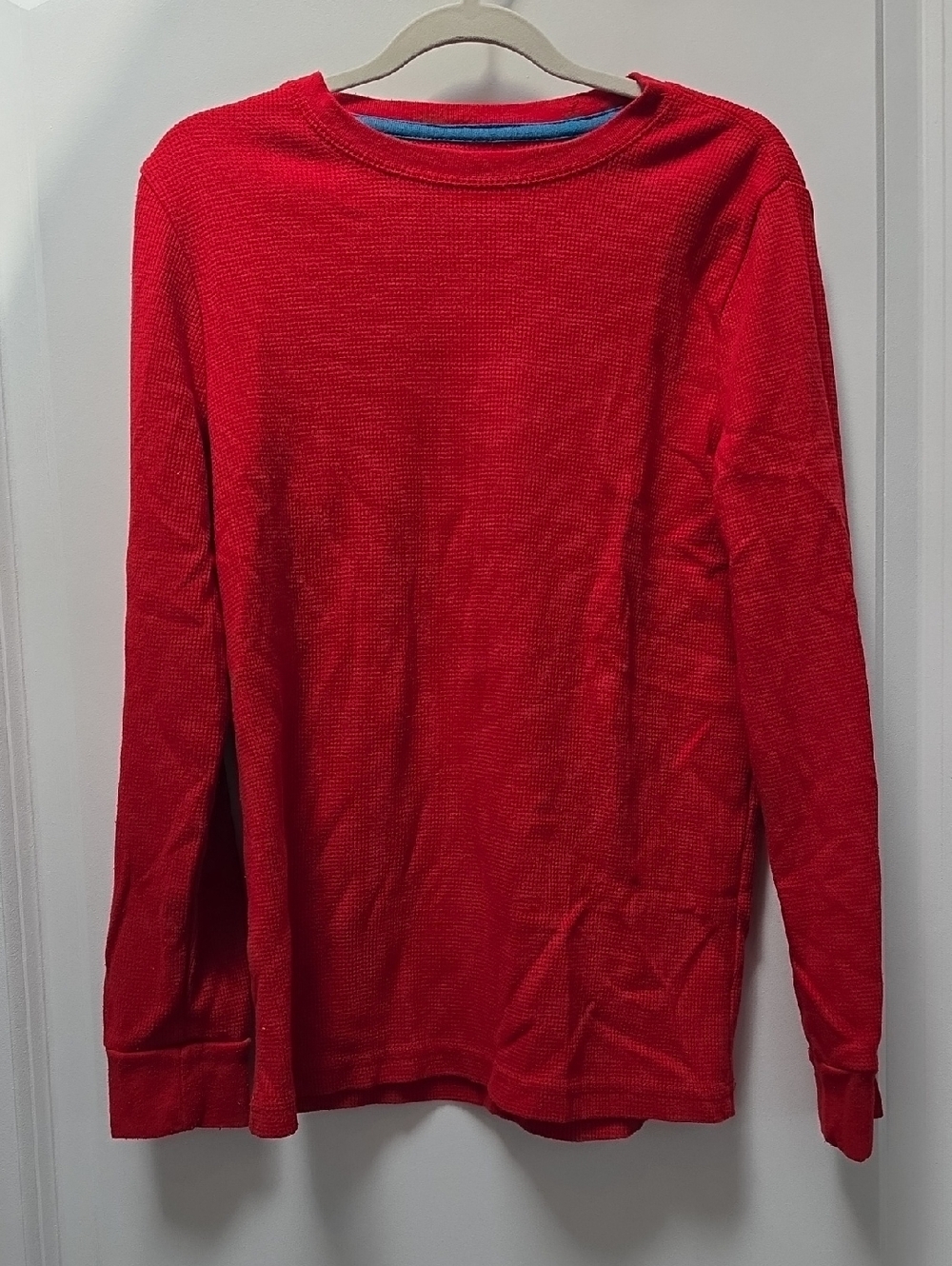 Sonoma Red Waffle-Knit Thermal Top with Blue Trim